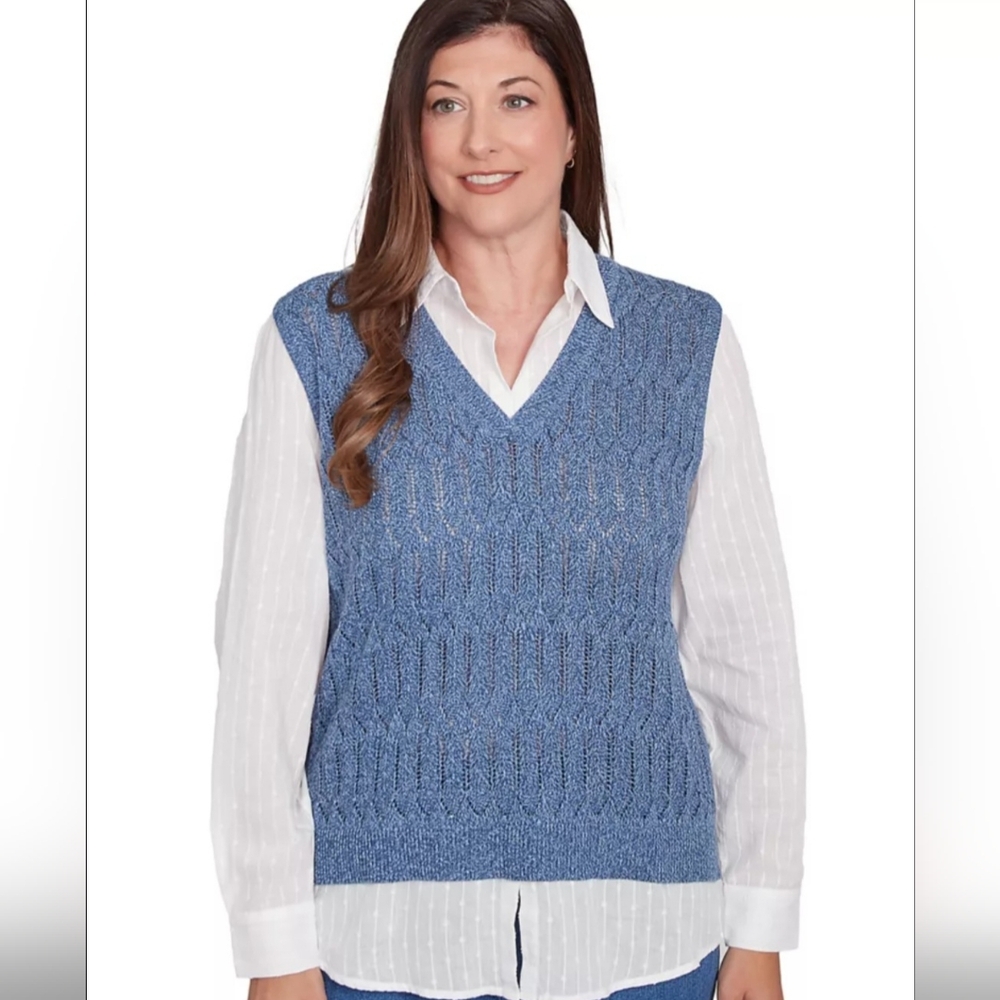 ALFRED DUNNER WOMEN'S LAKE VICTORIA RIBBED SWEATER VEST SIZE LARGE NWT